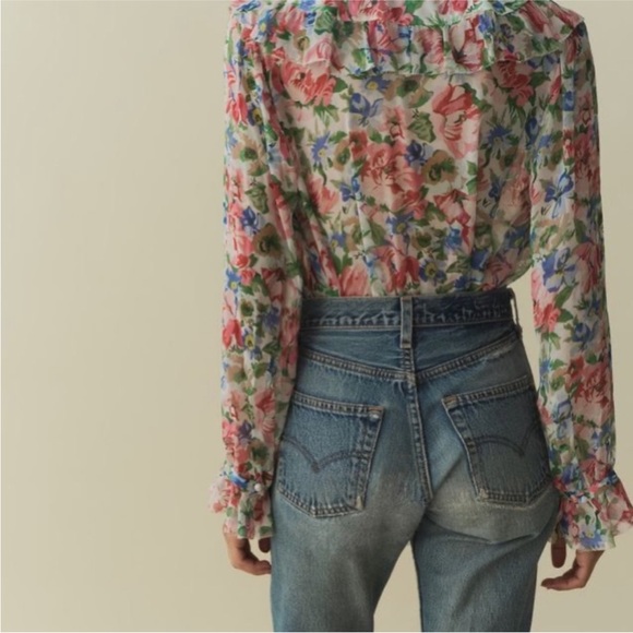 Doen Sheer Floral Blouse - Pink, Blue & Green - Picture 4 of 4